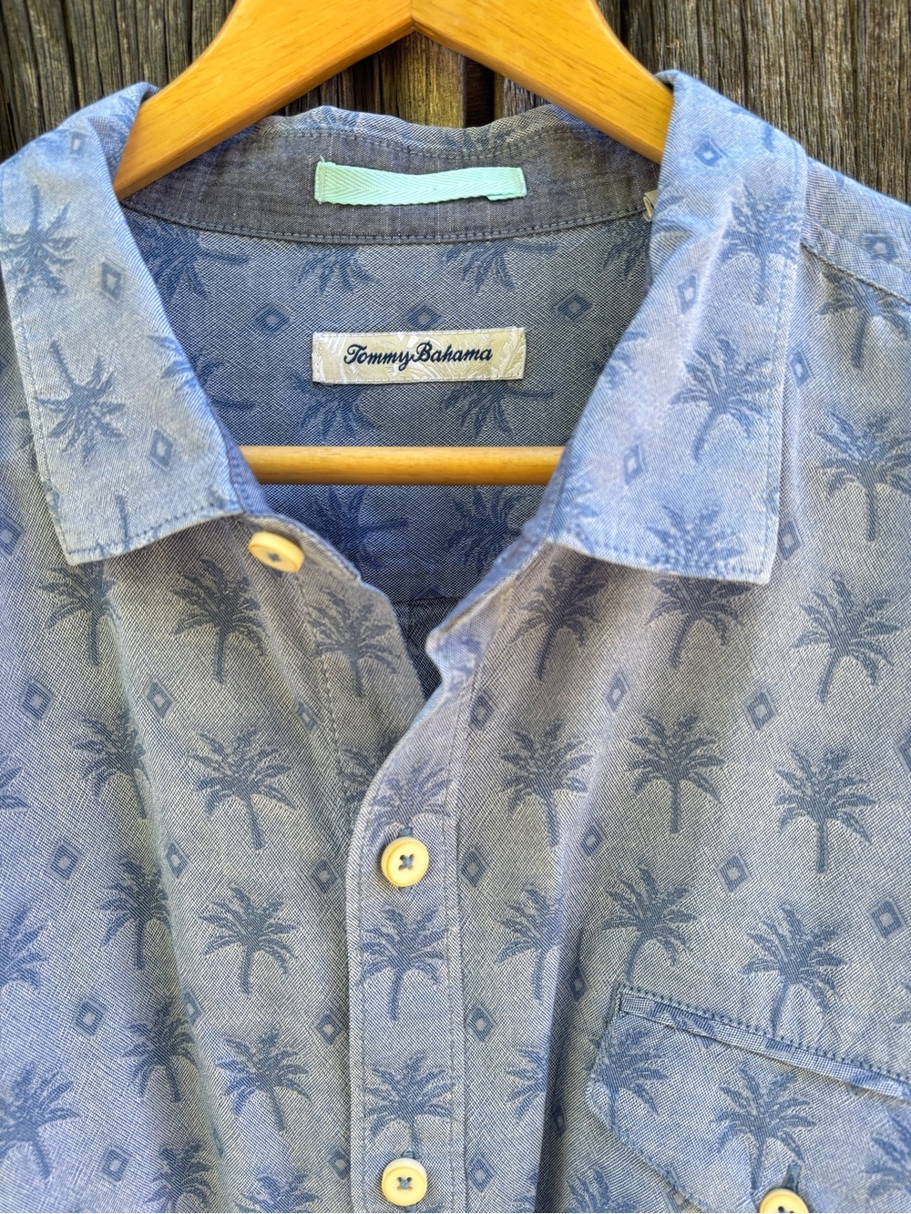 Tommy Bahama Light Blue Palm-Print Short Sleeve Button Down Size XXL